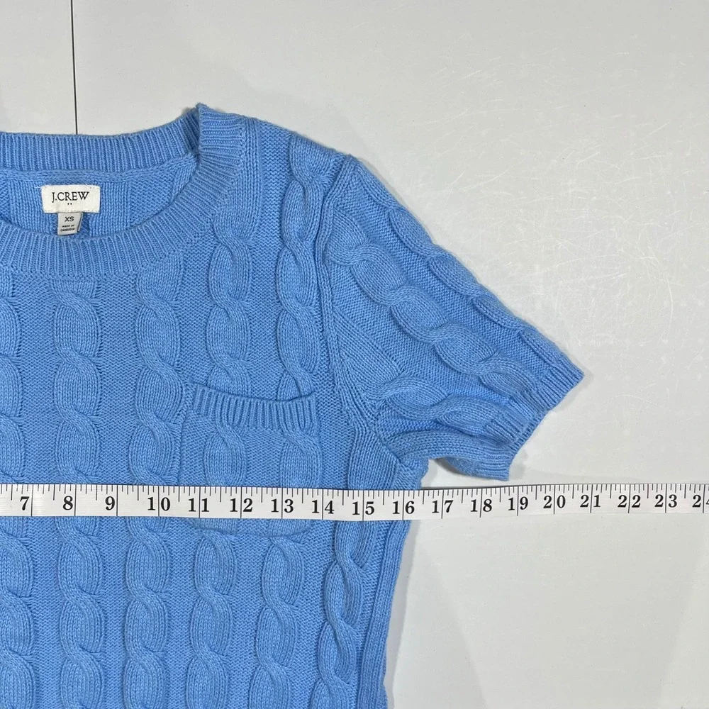 J.Crew Preppy Old Money Cable Knit Short Sleeve Sweater Crew Neck Womens XS Blue